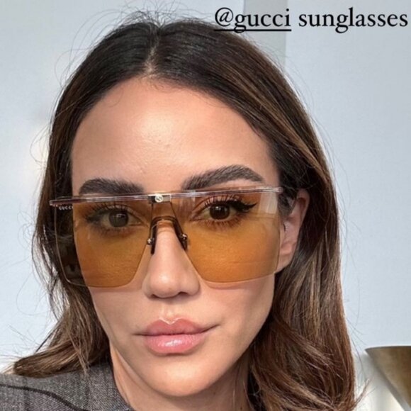 Gucci GG1096S 002 Sunglasses Gold Shield Frame, Brown Lenses - Picture 3 of 11